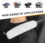 6 PCS Fluffy Steering Wheel Covers Set, 15'' Furry Car Wheel Cover, Soft Gear Shift & Handbrake Cover, Center Console & Seat Belt Shoulder Pads for Women, Car Accessories (White) - Image 5