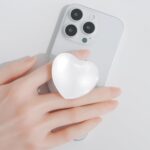 OnTheGrip Compatible with Magsafe Magnetic Cute Glass Heart Design Collapsible Mobile Phone Grip Stand Holder for Smartphone Tablet Cell Phone Accessory (White) - Image 3
