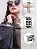JR.DM Beaded Bracelet Compatible with Apple Watch Band 44mm 42mm 45mm 46mm Series 10/9/8/7/SE/6/5/4/3/2/1 Women Dressy Fancy Handmade Stretchy Strap Replacement for iWatch Bands(Black/Silver) - Image 3
