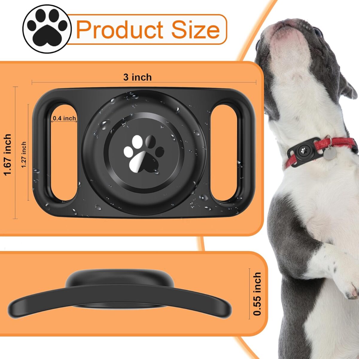 [2 Pack] Waterproof AirTag Dog Collar Holder Case, Silicone Full-Body Protection, Soft Lightweight Stretchable Design for Dog Collars (Black) - Image 4