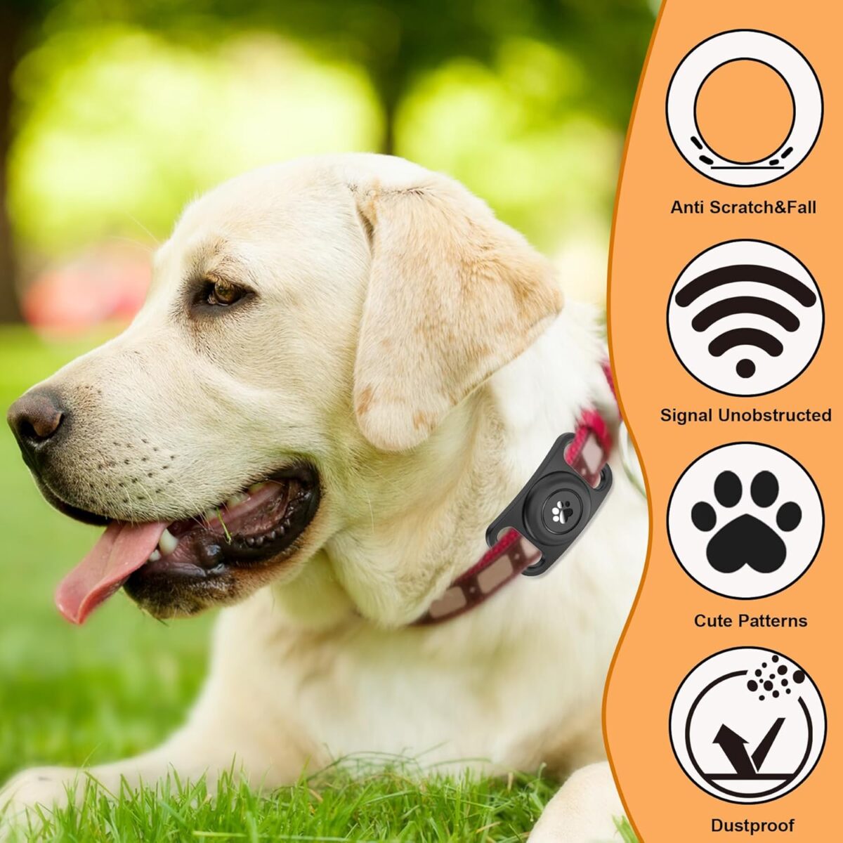 [2 Pack] Waterproof AirTag Dog Collar Holder Case, Silicone Full-Body Protection, Soft Lightweight Stretchable Design for Dog Collars (Black) - Image 6