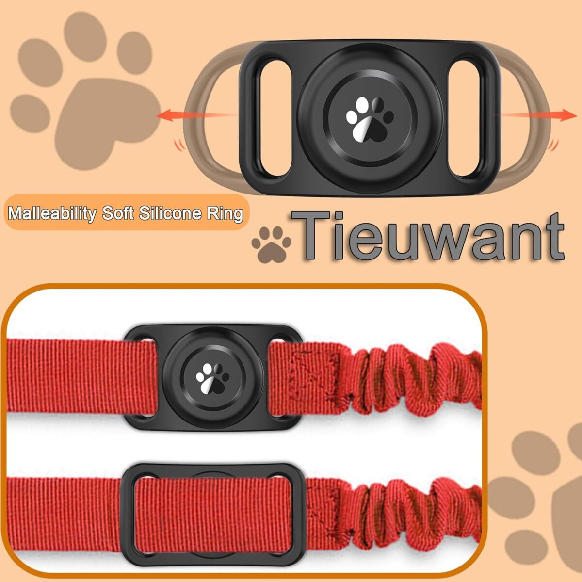 [2 Pack] Waterproof AirTag Dog Collar Holder Case, Silicone Full-Body Protection, Soft Lightweight Stretchable Design for Dog Collars (Black) - Image 7