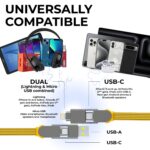 Rolling Square inCharge XL 30 cm - USB-C Cable, Universal Smartphone Cable, Gift for Men, 6-in-1 Universal Charger for Smartphones, Technical Gadget, Yellow, Lightning Cable 100W - Image 3
