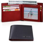 VISOUL Mens Carbon Fiber Leather Bifold Wallet with 2 ID Windows, RFID Blocking Secure Designer Wallets for Men with Two Cash Compartments (Carbon Fiber Black+Burgundy) - Image 3