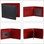 VISOUL Mens Carbon Fiber Leather Bifold Wallet with 2 ID Windows, RFID Blocking Secure Designer Wallets for Men with Two Cash Compartments (Carbon Fiber Black+Burgundy) - Image 4