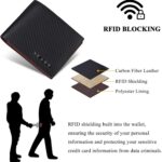 VISOUL Mens Carbon Fiber Leather Bifold Wallet with 2 ID Windows, RFID Blocking Secure Designer Wallets for Men with Two Cash Compartments (Carbon Fiber Black+Burgundy) - Image 6
