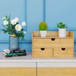 Wisuce Bamboo Desk Organizer, Mini Desktop Drawer Tabletop Storage Organization Box for Office Home Toiletries Supplies Vanity, No Assembly Required (3 Drawer with Shelf) - Image 3