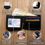 Full Grain Leather Wallet for Men Bifold Wallet RFID Blocking with Extra Capacity 10 Cards Slots with 2 ID Windows - Minimalist Mens Billfold Wallet - Mens Slim Wallet with Gift Box - Black - Image 4