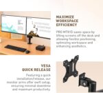 MSI PRO MT81D - Premium Aluminum Dual Monitor Stand Arms, Supports 17-32" & 17.6 lbs per Screen, VESA Compatible, Adjustable Desk Mount, Clamp & Grommet Base, Quick Release Plate - Black - Image 6