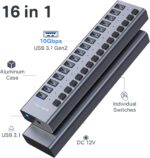 Powered USB 3.1 Hub, ACASIS 16 Ports USB 3.1 Hub with 10Gbps Data Speed，Aluminum Housing, USB Hub Powered with 96W Power Adapter, USB Hub for PC/Laptop, Computer, Flash Drive, Printer, Camera - Image 3