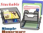 Simple Houseware 3-Tier Stackable Desk Organizer with 5 Compartments - Letter Tray and Step File Sorter, Black - Image 3