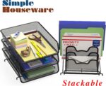 Simple Houseware 3-Tier Stackable Desk Organizer with 5 Compartments - Letter Tray and Step File Sorter, Black - Image 4