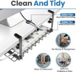 Under Desk Cable Management Tray, 16” No Drill Cord Organizer with Clamps for Wire Management, 4mm Sturdy Wire Desk Cable Organizer Tray, Cable Management Rack for Home & Office (Pack of 2) - Image 6