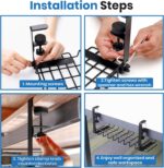 Under Desk Cable Management Tray, 16” No Drill Cord Organizer with Clamps for Wire Management, 4mm Sturdy Wire Desk Cable Organizer Tray, Cable Management Rack for Home & Office (Pack of 2) - Image 7
