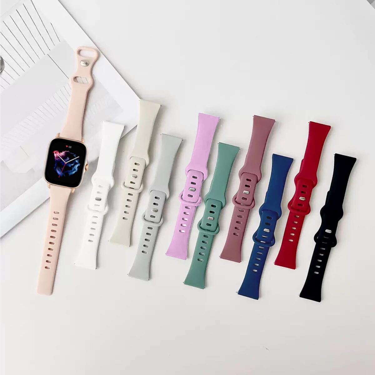 10 Pack 20mm Slim Watch Bands Compatible with Amazfit GTS/GTS 2/GTS 2e/GTS 2 mini/GTS 3/GTS 4/GTS 4 mini, Soft Silicone Band Sport Replacement Strap for Amazfit Bip/Bip U Pro/Bip 3/Bip 3 Pro - Image 8