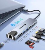 USB C Hub Ethernet HDMI Adapter, 8 in 1 Laptop Docking Station with 4K HDMI, RJ45 Ethernet, SD/TF Card Reader, USB 3.0/2.0, PD 100W, LAN USB C Dongle for MacBook Pro/Air, iPad Pro, XPS, etc - Image 3