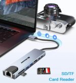 USB C Hub Ethernet HDMI Adapter, 8 in 1 Laptop Docking Station with 4K HDMI, RJ45 Ethernet, SD/TF Card Reader, USB 3.0/2.0, PD 100W, LAN USB C Dongle for MacBook Pro/Air, iPad Pro, XPS, etc - Image 6