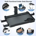 KDD Under Desk Organizer - 360° Rotating Clamp-On Tray with Headphone Hook, Phone & Tablet Holder, Cup Holder, and Cable Management - No Drilling Desk Storage Accessories for Office and Home - Image 4