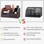 KINGFOM Pu Leather Desk Organizer Pen Pencil Holder Office Supplies Caddy Storage Box 6 Compartments with Drawer Brown - Image 5