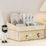 Desktop organizer | 2 Tier Stationary Desk Organizer with Drawer - Stackable & Easy-to-clean - Storage Organizer with 6 Compartments & 1 Drawer for Office, College, Dorm - Image 3