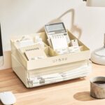 Desktop organizer | 2 Tier Stationary Desk Organizer with Drawer - Stackable & Easy-to-clean - Storage Organizer with 6 Compartments & 1 Drawer for Office, College, Dorm - Image 5