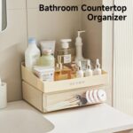 Desktop organizer | 2 Tier Stationary Desk Organizer with Drawer - Stackable & Easy-to-clean - Storage Organizer with 6 Compartments & 1 Drawer for Office, College, Dorm - Image 9