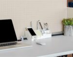 Bostitch Office Konnect 5-Piece Desktop Organizer Kit, Includes Cable Management Rail, Charging Phone Dock, Tape Dispenser, Sticky Notes, Storage Bin, White (KT-CKIT1-WHITE) - Image 3