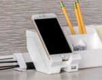 Bostitch Office Konnect 5-Piece Desktop Organizer Kit, Includes Cable Management Rail, Charging Phone Dock, Tape Dispenser, Sticky Notes, Storage Bin, White (KT-CKIT1-WHITE) - Image 7