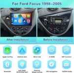 【2+64GB】 for Ford Focus 1998-2005 Android Car Stereo with Wireless Carplay Android Auto, 9" Touch Screen Radio Dash Kit GPS Navigation WiFi Bluetooth SWC Mic Backup Camera - Image 3