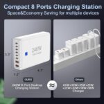 240W Fast Charging Blocks, 8-Port Charging Station for iPhone/Ipad/MacBook, 6C2A PD GaN Charger Box, USB Tower Hub 5ft Braided Power Cord with On/Off Switch, Flat Plug, Travel Essentials - Image 5