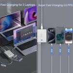 240W Fast Charging Blocks, 8-Port Charging Station for iPhone/Ipad/MacBook, 6C2A PD GaN Charger Box, USB Tower Hub 5ft Braided Power Cord with On/Off Switch, Flat Plug, Travel Essentials - Image 8