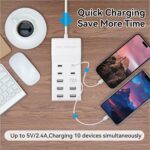 USB Charging Station, 10 Ports Family-Sized Smart USB Ports for Multiple Devices Smart Phone Tablet Laptop Computer (1 Pcs) - Image 3