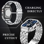 SUPLINK Stainless Steel Case with Band Compatible with Apple Watch Bands 44mm 42mm for Men, Metal Rugged Protector Cover Strap for iWatch Apple watch Series SE 6 5 4 3 2 1(Silver) - Image 3