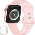 XYF Compatible for Pink Apple Watch Bands 44mm 45mm 46mm 42mm 45mm 40mm 38mm Women with Bumper Case, Silicone Strap Glitter Bling Face Cover for iWatch SE Series 10 9 8 7 6 5 4 3 2 1 - Image 3