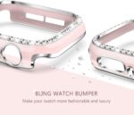 XYF Compatible for Pink Apple Watch Bands 44mm 45mm 46mm 42mm 45mm 40mm 38mm Women with Bumper Case, Silicone Strap Glitter Bling Face Cover for iWatch SE Series 10 9 8 7 6 5 4 3 2 1 - Image 4