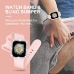 XYF Compatible for Pink Apple Watch Bands 44mm 45mm 46mm 42mm 45mm 40mm 38mm Women with Bumper Case, Silicone Strap Glitter Bling Face Cover for iWatch SE Series 10 9 8 7 6 5 4 3 2 1 - Image 5