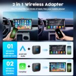 Wireless Carplay Adapter for iPhone, 2 in 1 Plug and Play Android Auto and Carplay Adapter, Convert Wired Carplay to Wireless, for iOS 10 Android 11 and Above - Image 3
