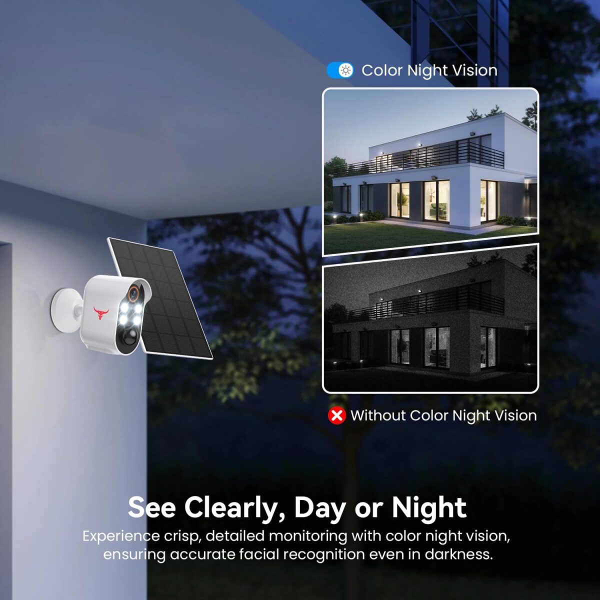 1080p Solar Security Camera Wireless, Smart AI Human Detection, 2-Way Audio, Color Night Vision, Cloud Storage, 2.4G WiFi, Indoor/Outdoor Surveillance Bullet Cam(4 Spotlights+Solar Panel) - Image 6