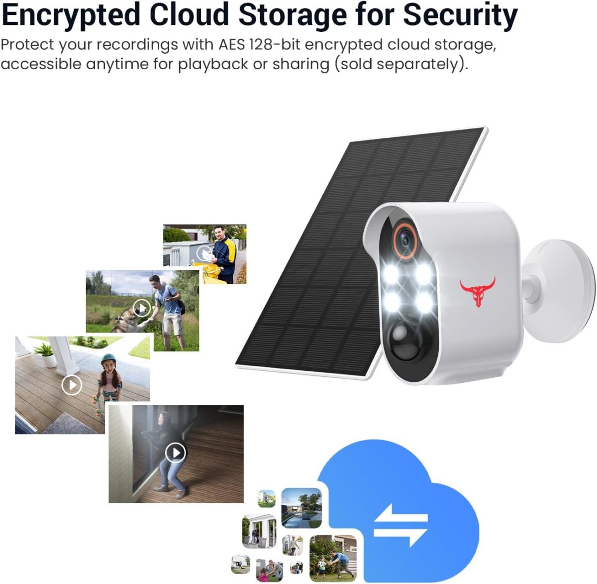 1080p Solar Security Camera Wireless, Smart AI Human Detection, 2-Way Audio, Color Night Vision, Cloud Storage, 2.4G WiFi, Indoor/Outdoor Surveillance Bullet Cam(4 Spotlights+Solar Panel) - Image 7