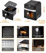Ceramic Air Fryer Stainless Steel Shell Compact 6 QT for Small Family, DAYBEST Max 450°F 12-in-1 Metal Airfryer Dual Heats 1700W with Window, Dishwasher Safe Accessories (Black) - Image 10
