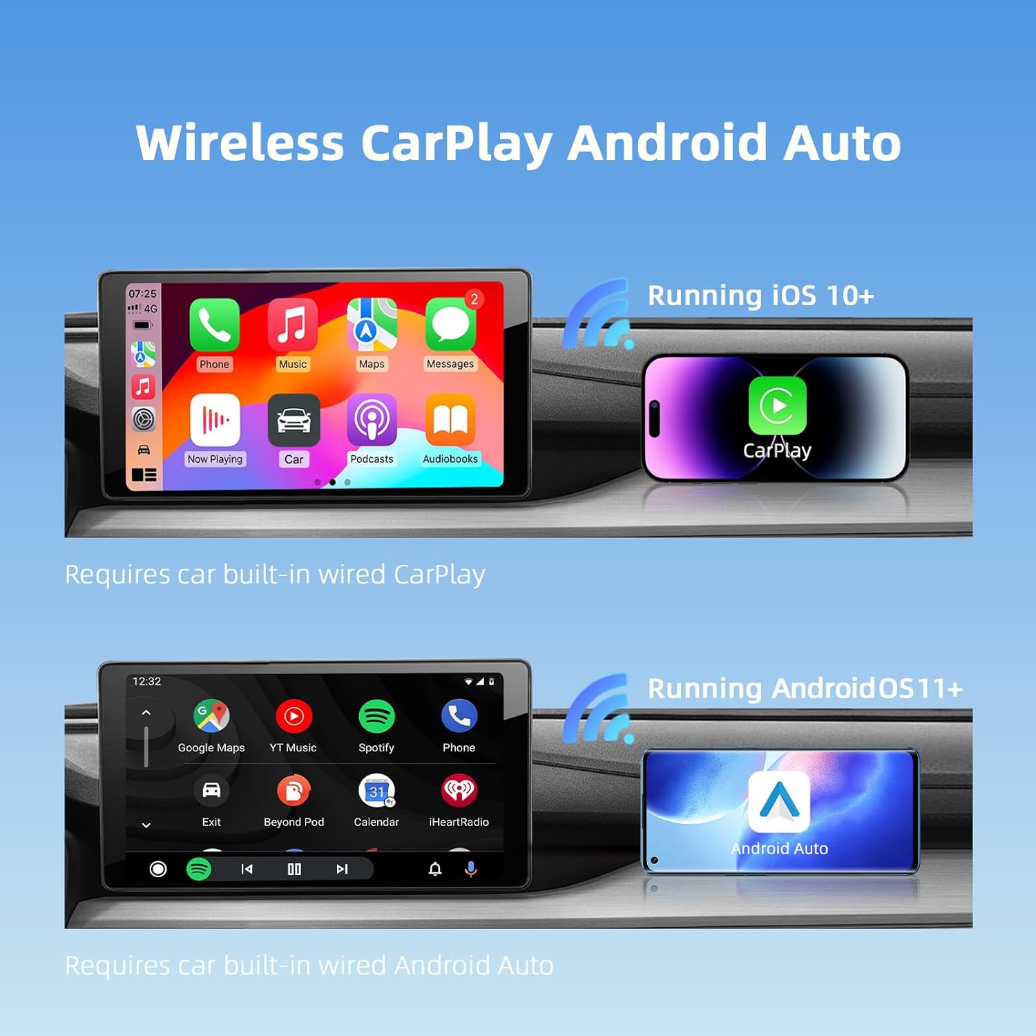AI 7 Wireless CarPlay Adapter Android Box with YouTube Netflix TikTok Disney+, Play Store(for App Download), Supports TF Card & USB Drive, USB/Type-C, Fits for Built-in Wired CarPlay Car (32GB) - Image 4