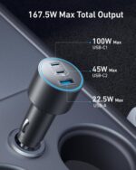 Anker iPhone 16 USB-C Car Charger, 167.5W Max 3-Port Ultra-Compact Type-C Fast Car Charger for MacBook Pro/Air, iPhone 15/14/13 Series, Samsung S24/S23, iPad Pro, AirPods and More - Image 3