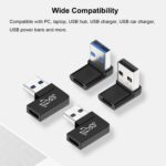 90 Degree USB to USB C Adapter (4 Pack), Vertical Up and Down Angle, Horizontal Left and Right Angle USB A Male to Type C Female Extender Connector - Image 6