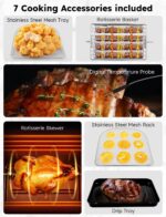Nuwave Brio Air Fryer Oven, 15.5Qt X-Large Family Size, SS Rotisserie Basket &-Skewer Kit, Powerful 1800W, 50F-425F Temp Controls, Integrated Smart Thermometer - Image 7