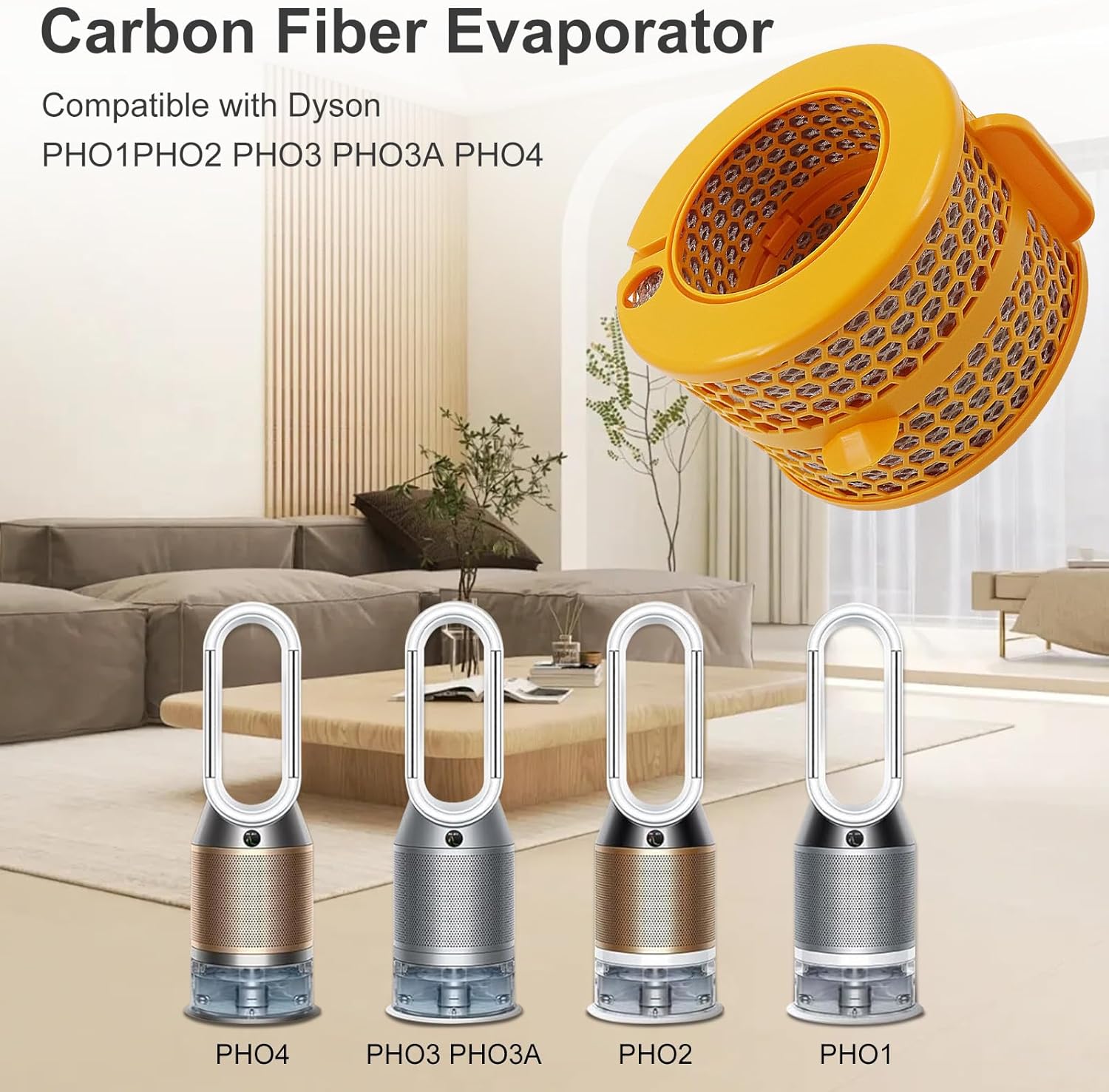 PH01 Carbon Fiber Evaporator Filter Replacement for Dyson PH01 PH02 PH03 PH3A PH04 replacement parts (Yellow 2 Pack) - Image 3