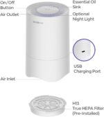 Small Air Purifier for Home Bedroom, Personal Desk Mini Air Purifier, Room Hepa Air Purifier Fresheners Cleaner for Dorm, Pets, Smoke, Desktop, Office (White) - Image 8