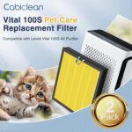 2 Pack Vital 100S Pet Care Replacement Filter for LEVOIT Vital 100S and Vital 100S-P Air Purifier, 3-In-1 Filter, Efficiency Activated Carbon for Pets, Dust, Pollen, Vital 100S-RF-PA, Yellow - Image 3