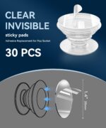 30 Pack Super Sticky Adhesive, Clear Invisible Adhesive Replacement for Pop Socket Base, 1.4 Inch Non-Damaging Double Sided Tapes for Phone Collapsible Grip & Stand Back - Image 3