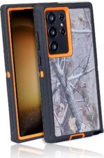 WallSkiN Case for Galaxy S23 Ultra (6.8") Heavy Duty Full Body Military Grade Drop Protection Carrying Cover Holder | Holster for Men Belt with Clip Stand – Camouflage/Orange - Image 3