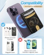 Shorogyt Compatible with Magsafe Wallet for Magnetic Card Holder for Women - Cute Phone Wallet for iPhone 16/15/14/13/12 Series,RFID Blocking Stand Printed Leather Fit 5 Cards,Sun and Moon - Image 3